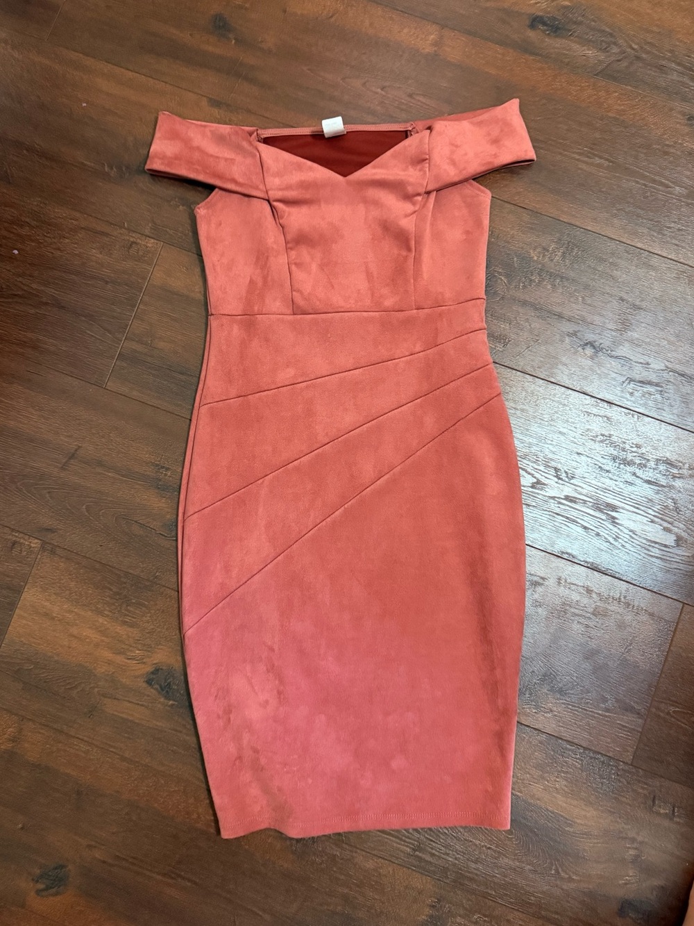 Privy Mauve Off The Shoulder Midi Suede Bodycon Dress